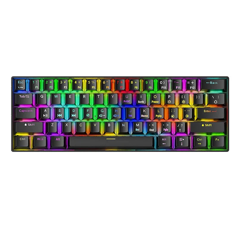 RGB Bluetooth Tri-Mode Brown Switch Gaming Keyboard 61 Keys 60 Percent Wireless Mechanical Keyboard for PC Gamer Laptop Computer
